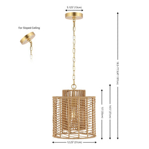 Safavieh RYOA, Adjustable Pendant Light with Paper Shade and Iron Frame for Modern Home Décor and Style Natural / Gold PND4191A