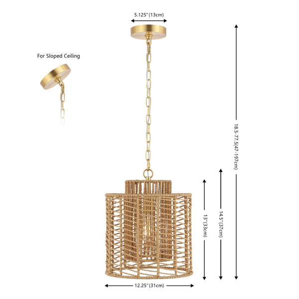 Safavieh RYOA, Adjustable Pendant Light with Paper Shade and Iron Frame for Modern Home Décor and Style Natural / Gold PND4191A