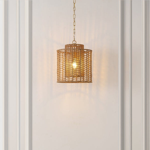 Safavieh RYOA, Adjustable Pendant Light with Paper Shade and Iron Frame for Modern Home Décor and Style Natural / Gold PND4191A