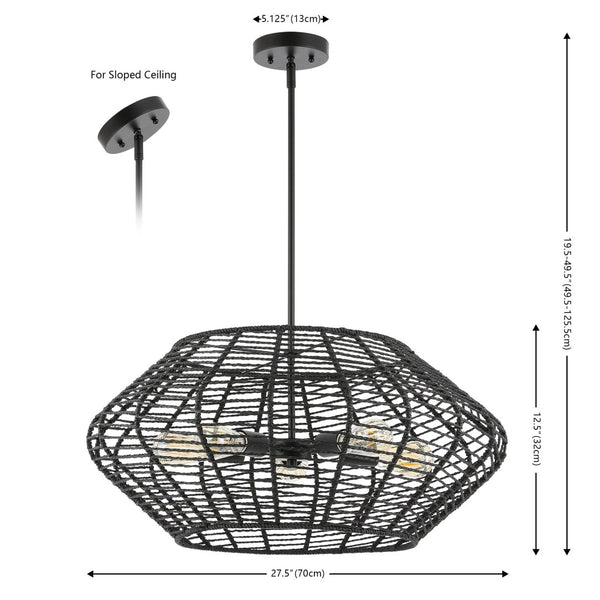 Safavieh BRIZA, 5-Light Extendable Pendant, Black Iron with Paper Shades for Timeless Contemporary Elegance PND4192A