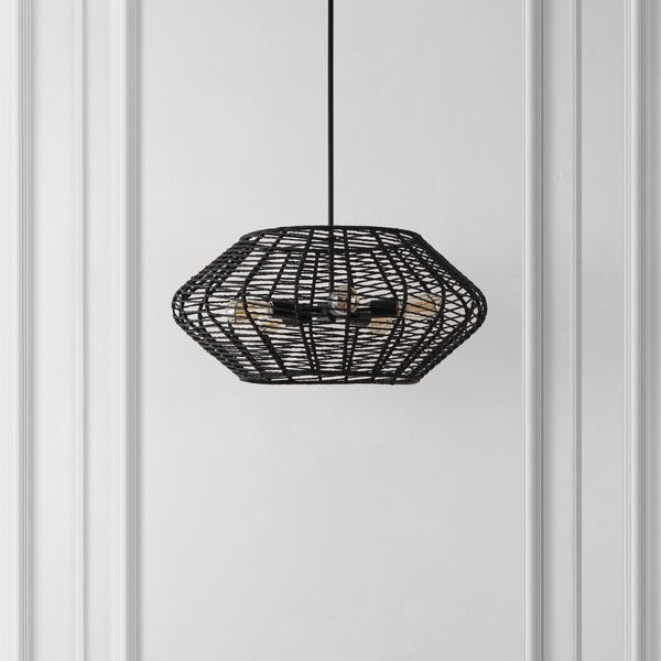 Safavieh BRIZA, 5-Light Extendable Pendant, Black Iron with Paper Shades for Timeless Contemporary Elegance PND4192A