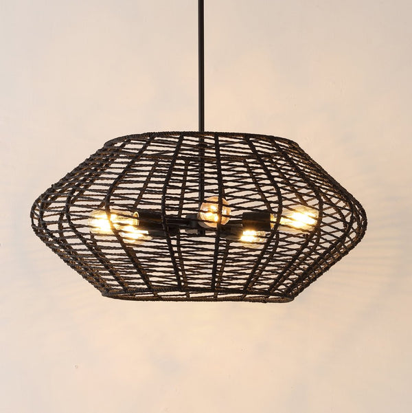 Safavieh BRIZA, 5-Light Extendable Pendant, Black Iron with Paper Shades for Timeless Contemporary Elegance PND4192A
