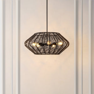 Safavieh BRIZA, 5-Light Extendable Pendant, Black Iron with Paper Shades for Timeless Contemporary Elegance PND4192A