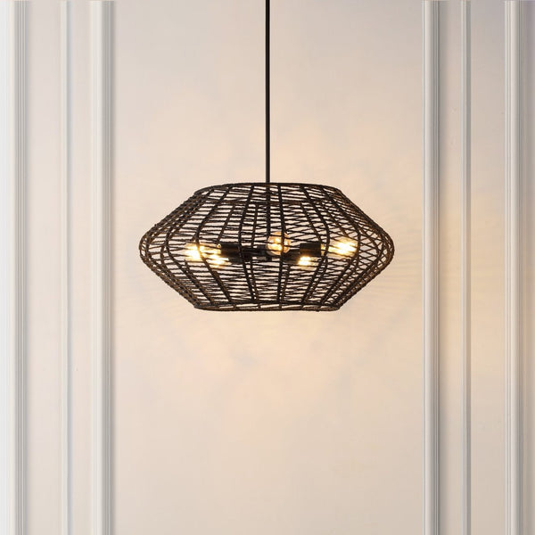 Safavieh BRIZA, 5-Light Extendable Pendant, Black Iron with Paper Shades for Timeless Contemporary Elegance PND4192A