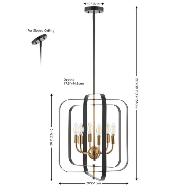 Safavieh Dellyth 6 Lt 20" Pendant XII23 Black / Brass Iron PND4195A