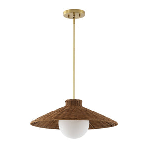 Safavieh Kalena, 19.5 Inch, Natural/Brass, Rattan/Metal Pendant White Shade Rattan