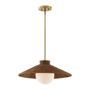 Safavieh Kalena, 19.5 Inch, Natural/Brass, Rattan/Metal Pendant White Shade Rattan