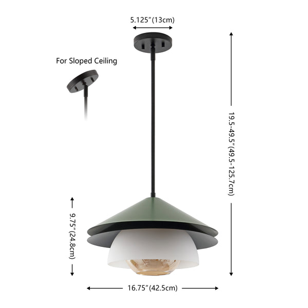 Safavieh Jalen, 16.75 Inch, Green, Glass/Metal Pendant Amber Shade Metal