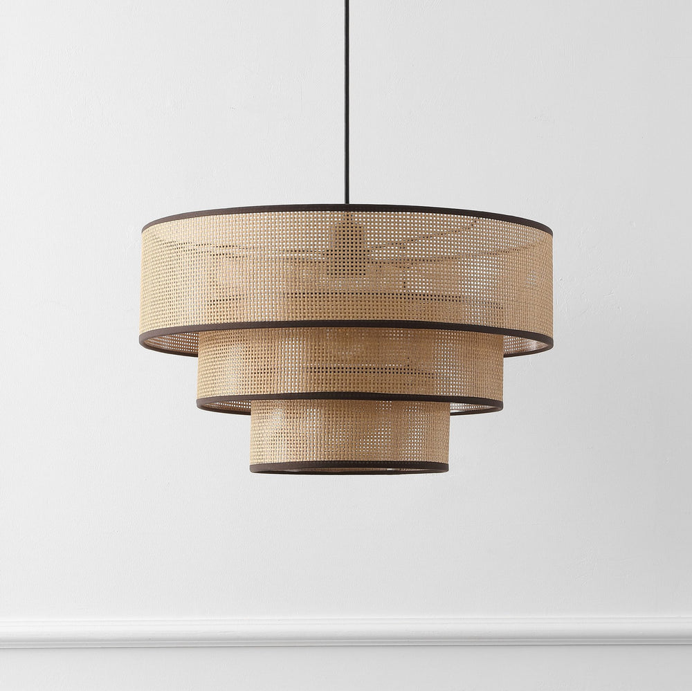 Safavieh Malya, 19.75 Inch Faux Rattan Pendant Light - Brown/Natural Color, Modern Home Illumination Charm Brown ,Natural Plastic Body ,Metal Hanging Cord And Canopy Pnd4202a