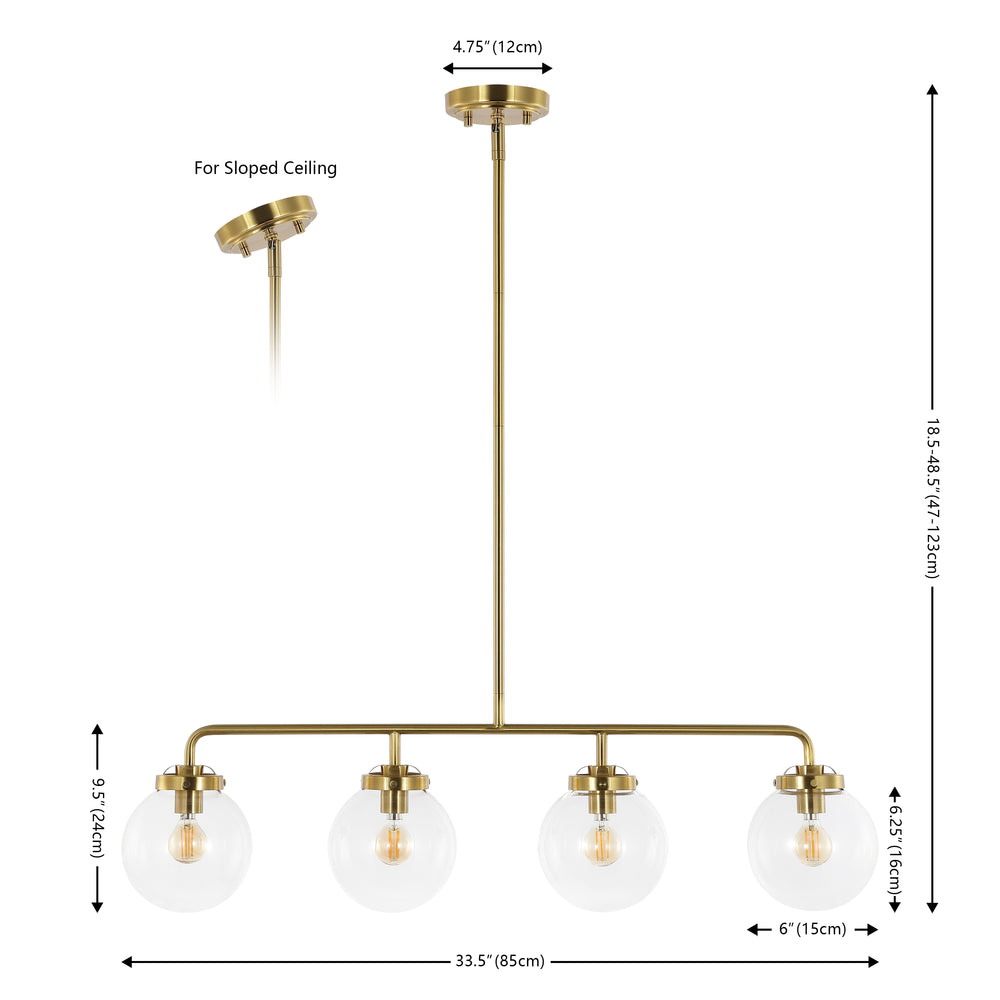 Safavieh Morella, 4 Light, 33 Inch, Brass, Metal Pendant Brass Gold / Clear PND4206A