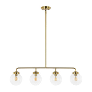 Morella, 4-Light Brass Metal Pendant with Clear Glass Shades - Adjustable Hanging Fixture, ETL Certified