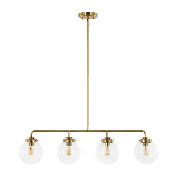 Morella, 4-Light Brass Metal Pendant with Clear Glass Shades - Adjustable Hanging Fixture, ETL Certified