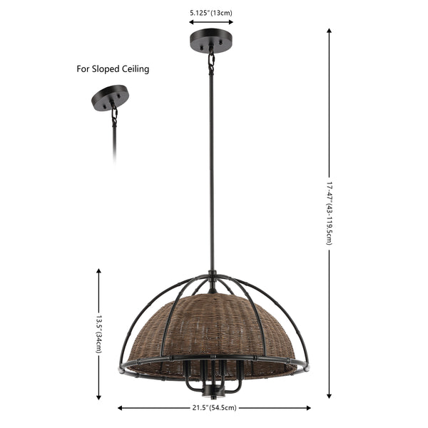 Safavieh Paulina, 4 Light, 22 Inch, Dark Natural/Black, Iron/Rattan Pendant Black / Brown PND4210A