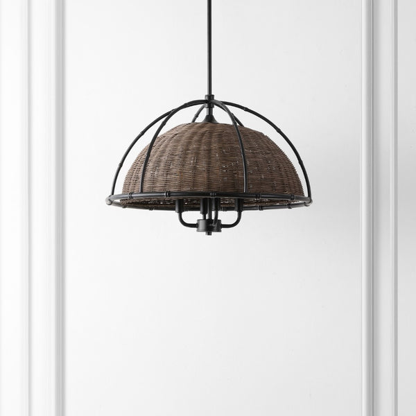 Safavieh Paulina, 4 Light, 22 Inch, Dark Natural/Black, Iron/Rattan Pendant Black / Brown PND4210A