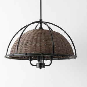 Safavieh Paulina, 4 Light, 22 Inch, Dark Natural/Black, Iron/Rattan Pendant Black / Brown PND4210A