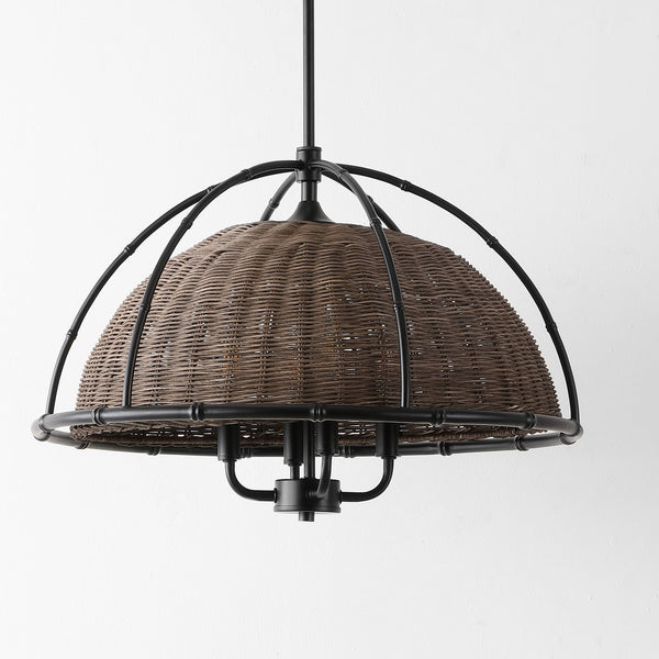 Safavieh Paulina, 4 Light, 22 Inch, Dark Natural/Black, Iron/Rattan Pendant Black / Brown PND4210A