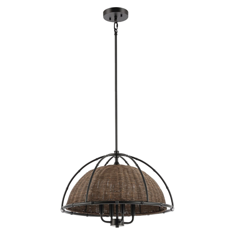 Safavieh Paulina, 4 Light, 22 Inch, Dark Natural/Black, Iron/Rattan Pendant Black / Brown PND4210A