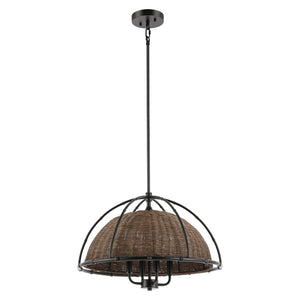 Safavieh Paulina, 4 Light, 22 Inch, Dark Natural/Black, Iron/Rattan Pendant Black / Brown PND4210A