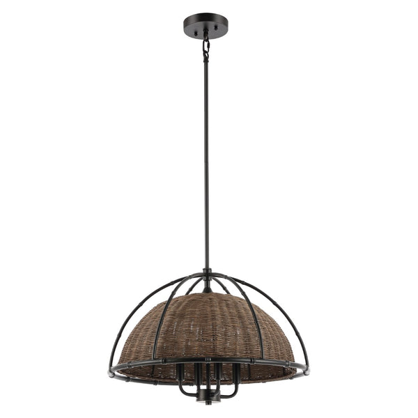Safavieh Paulina, 4 Light, 22 Inch, Dark Natural/Black, Iron/Rattan Pendant Black / Brown PND4210A