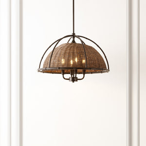 Safavieh Paulina, 4 Light, 22 Inch, Dark Natural/Black, Iron/Rattan Pendant Black / Brown PND4210A