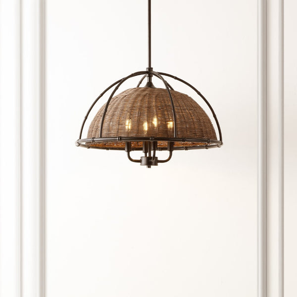 Safavieh Paulina, 4 Light, 22 Inch, Dark Natural/Black, Iron/Rattan Pendant Black / Brown PND4210A