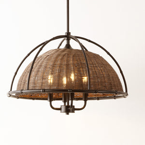 Safavieh Paulina, 4 Light, 22 Inch, Dark Natural/Black, Iron/Rattan Pendant Black / Brown PND4210A