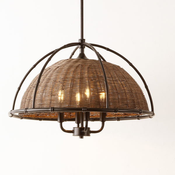 Safavieh Paulina, 4 Light, 22 Inch, Dark Natural/Black, Iron/Rattan Pendant Black / Brown PND4210A