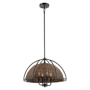 Safavieh Paulina, 4 Light, 22 Inch, Dark Natural/Black, Iron/Rattan Pendant Black / Brown PND4210A