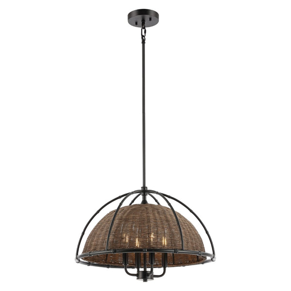 Safavieh Paulina, 4 Light, 22 Inch, Dark Natural/Black, Iron/Rattan Pendant Black / Brown PND4210A