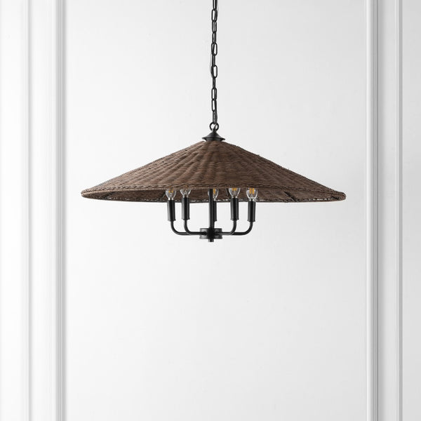 Safavieh Palmera, 5 Light, 30 Inch, Natural/Black, Iron/Rattan Pendant Black / Brown PND4211A