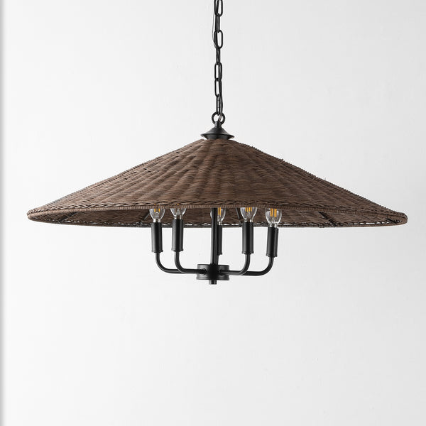 Safavieh Palmera, 5 Light, 30 Inch, Natural/Black, Iron/Rattan Pendant Black / Brown PND4211A