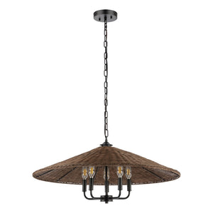 Safavieh Palmera, 5 Light, 30 Inch, Natural/Black, Iron/Rattan Pendant Black / Brown PND4211A