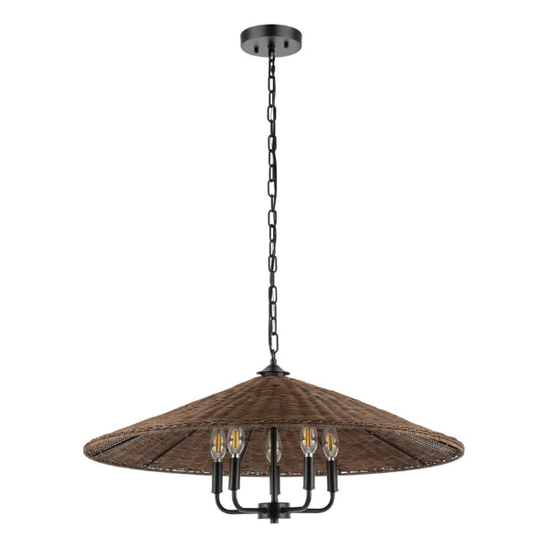 Safavieh Palmera, 5 Light, 30 Inch, Natural/Black, Iron/Rattan Pendant Black / Brown PND4211A