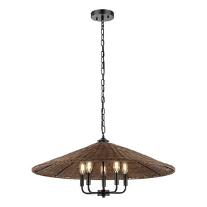 Safavieh Palmera, 5 Light, 30 Inch, Natural/Black, Iron/Rattan Pendant Black / Brown PND4211A