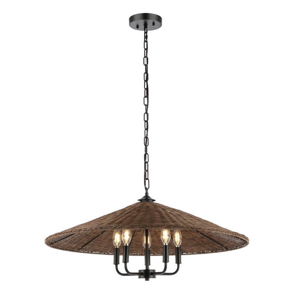 Safavieh Palmera, 5 Light, 30 Inch, Natural/Black, Iron/Rattan Pendant Black / Brown PND4211A