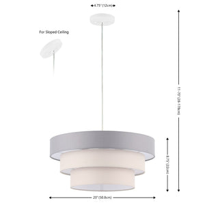 Safavieh CLELIA, 20 INCH EXTENDABLE PENDANT LIGHT - ELEGANT FABRIC SHADE & IRON FRAME FOR MODERN SPACES Grey / White PND4212A