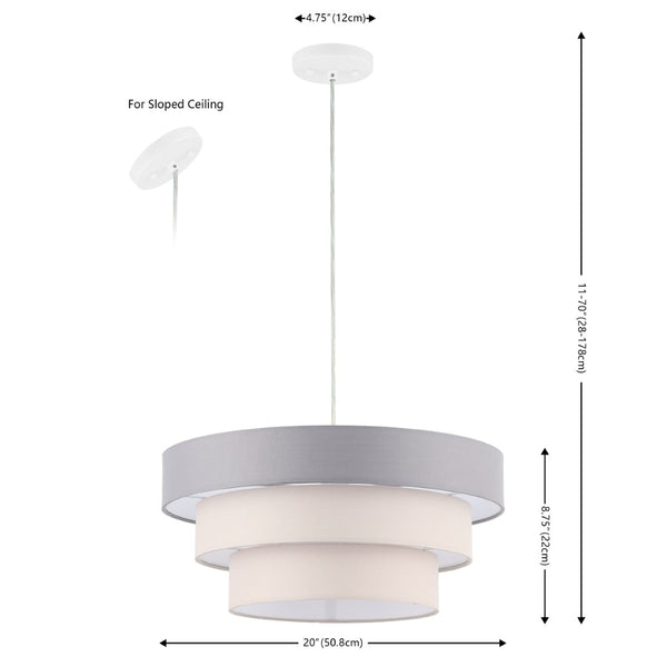Safavieh CLELIA, 20 INCH EXTENDABLE PENDANT LIGHT - ELEGANT FABRIC SHADE & IRON FRAME FOR MODERN SPACES Grey / White PND4212A