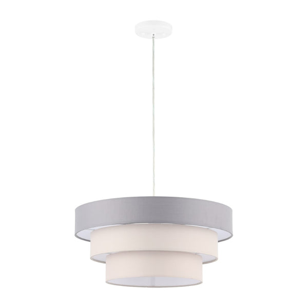 Safavieh CLELIA, 20 INCH EXTENDABLE PENDANT LIGHT - ELEGANT FABRIC SHADE & IRON FRAME FOR MODERN SPACES Grey / White PND4212A