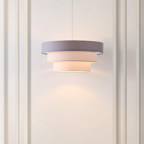 Safavieh CLELIA, 20 INCH EXTENDABLE PENDANT LIGHT - ELEGANT FABRIC SHADE & IRON FRAME FOR MODERN SPACES Grey / White PND4212A