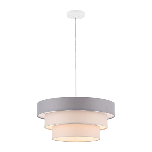 Safavieh CLELIA, 20 INCH EXTENDABLE PENDANT LIGHT - ELEGANT FABRIC SHADE & IRON FRAME FOR MODERN SPACES Grey / White PND4212A