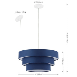 Safavieh CLELIA, 20 INCH EXTENDABLE PENDANT LIGHT - ELEGANT FABRIC SHADE & IRON FRAME FOR MODERN SPACES Navy / White PND4212B
