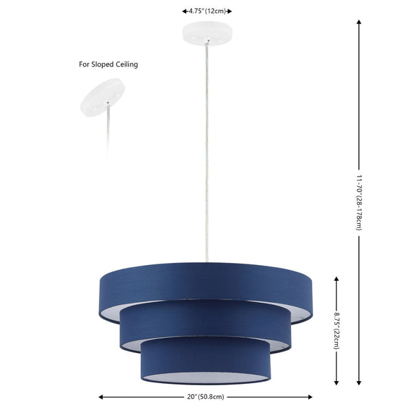 Safavieh CLELIA, 20 INCH EXTENDABLE PENDANT LIGHT - ELEGANT FABRIC SHADE & IRON FRAME FOR MODERN SPACES Navy / White PND4212B