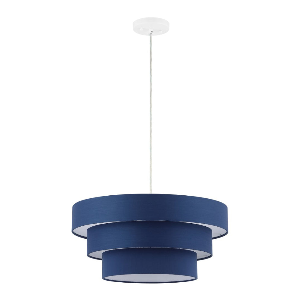 Safavieh CLELIA, 20 INCH EXTENDABLE PENDANT LIGHT - ELEGANT FABRIC SHADE & IRON FRAME FOR MODERN SPACES Navy / White PND4212B