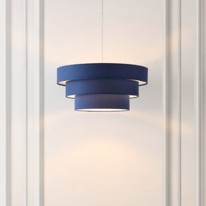 Safavieh CLELIA, 20 INCH EXTENDABLE PENDANT LIGHT - ELEGANT FABRIC SHADE & IRON FRAME FOR MODERN SPACES Navy / White PND4212B