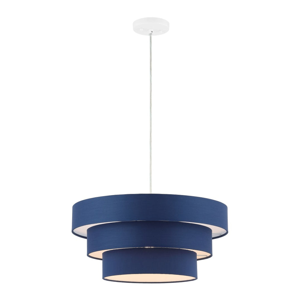 Safavieh CLELIA, 20 INCH EXTENDABLE PENDANT LIGHT - ELEGANT FABRIC SHADE & IRON FRAME FOR MODERN SPACES Navy / White PND4212B
