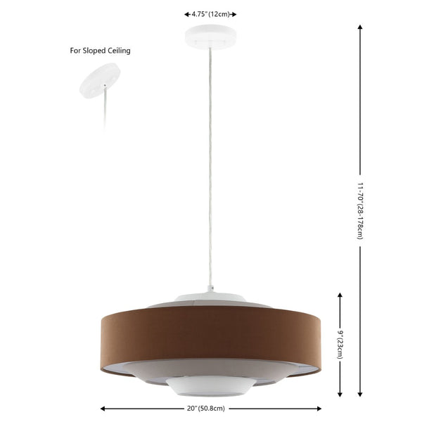 Safavieh COLLELO, 20-Inch Extendable Pendant Light in Brown/Beige Fabric & Iron for Stylish Home Décor PND4214A