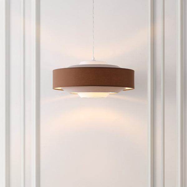 Safavieh COLLELO, 20-Inch Extendable Pendant Light in Brown/Beige Fabric & Iron for Stylish Home Décor PND4214A