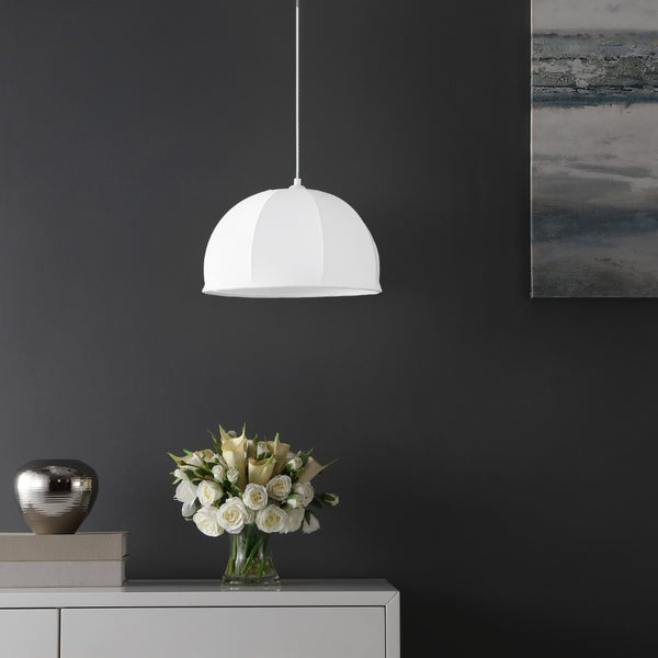 Safavieh NEAMI, 15 Inch White Fabric Pendant Light - Adjustable Modern Design for Dining & Living Spaces PND4215A
