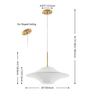 Safavieh Lanai, 20 Inch, White/Brass, Fabric/Metal Pendant White Shade Fabric