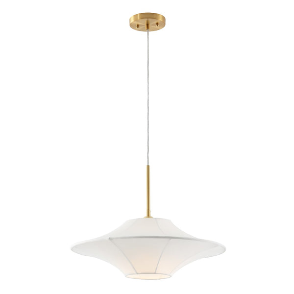 Safavieh Lanai, 20 Inch, White/Brass, Fabric/Metal Pendant White Shade Fabric